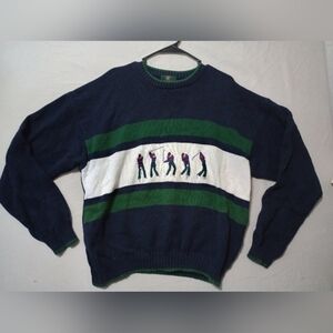 Vtg Club Room Knit Sweater Pullover Novelty Print Man Playing Golf Sz XL 90's